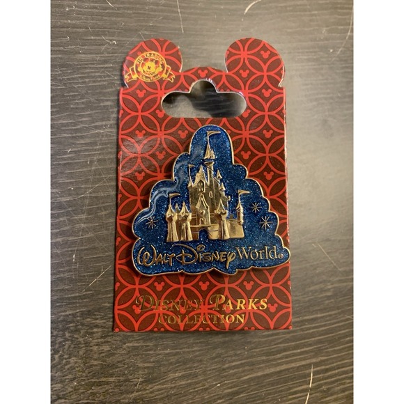 Disney Jewelry - WDW Cinderella Castle WALT DISNEY WORLD Logo GLITTER Cloud Blue DISNEY PIN